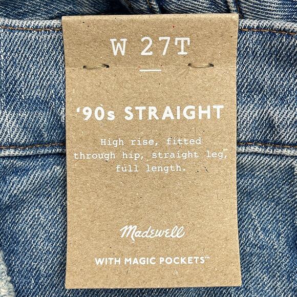 Madewell The Tall '90s Straight Jeans Sz 27 TALL New $128 High-Rise Rondell Blue - Picture 11 of 12